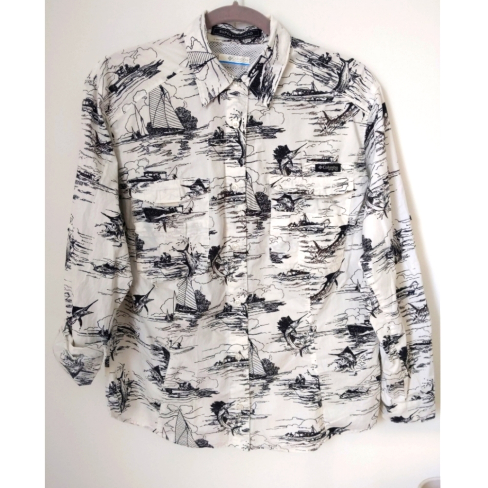 Columbia Bonehead Fishing Print PFG Men's L Long Sleeve